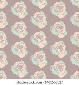 Vector repeat seamless pattern with roses. Abstract colors