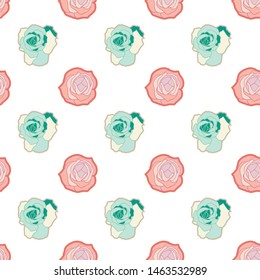 Vector repeat seamless pattern with whimsical roses. Abstract colors.