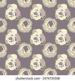 Vector repeat seamless pattern with whimsical roses. Abstract colors.