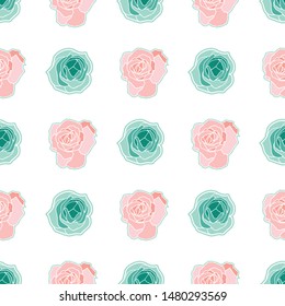 Vector repeat seamless pattern with whimsical roses. Abstract colors.