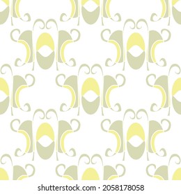 Vector repeatable art nouveau inspired curved geometric shapes abstract seamless pattern in lemon yellow an earth tones