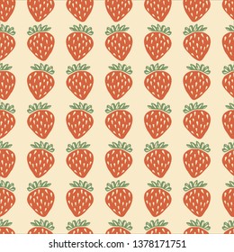 Vector repeatable pattern with strawberries on light yellow background.