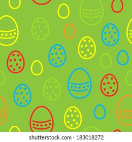 vector repeated easter pattern with many color eggs on green background
