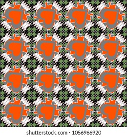 Vector repeated oriental motif for fabric or paper design. Seamless ethnic patterns for border in black, gray and orange colors.