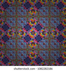 Vector repeated oriental motif for fabric or paper design. Seamless ethnic patterns for border in blue, gray and brown colors.
