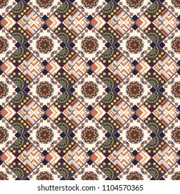 Vector repeated oriental motif for fabric or paper design. Seamless ethnic patterns for border in gray, brown and white colors.