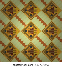 Vector repeated oriental motif for fabric or paper design. Seamless ethnic patterns for border in brown, orange and blue colors.