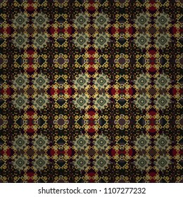 Vector repeated oriental motif for fabric or paper design. Seamless ethnic patterns for border in black, blue and brown colors.