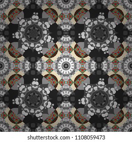 Vector repeated oriental motif for fabric or paper design. Seamless ethnic patterns for border in beige, gray and white colors.