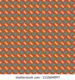 Vector repeated oriental motif for fabric or paper design. Seamless ethnic patterns for border in brown, red and gray colors.