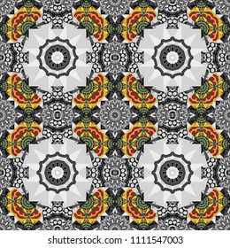 Vector repeated oriental motif for fabric or paper design. Seamless ethnic patterns for border in red, gray and purple colors.