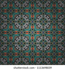 Vector repeated oriental motif for fabric or paper design. Seamless ethnic patterns for border in green, gray and blue colors.