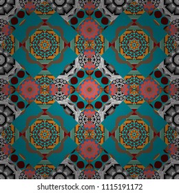Vector repeated oriental motif for fabric or paper design. Seamless ethnic patterns for border in blue, gray and red colors.