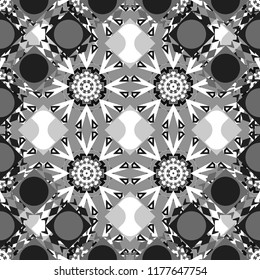 Vector repeated oriental motif for fabric or paper design. Seamless ethnic patterns for border in white, gray and black colors.