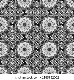Vector repeated oriental motif for fabric or paper design. Seamless ethnic patterns for border in white, gray and black colors.