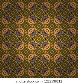 Vector repeated oriental motif for fabric or paper design. Seamless ethnic patterns for border in red, brown and yellow colors.