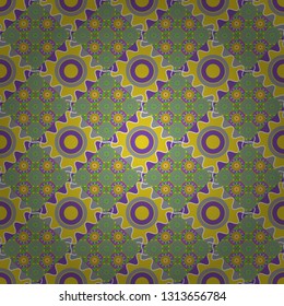 Vector repeated oriental motif for fabric or paper design. Seamless ethnic patterns for border in yellow, gray and violet colors.