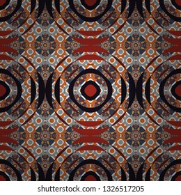 Vector repeated oriental motif for fabric or paper design. Seamless ethnic patterns for border in orange, black and gray colors.