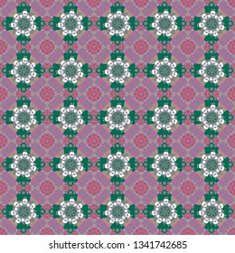 Vector repeated oriental motif for fabric or paper design. Seamless ethnic patterns for border in gray, pink and green colors.