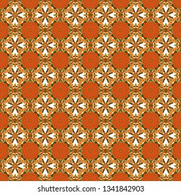 Vector repeated oriental motif for fabric or paper design. Seamless ethnic patterns for border in orange, brown and white colors.