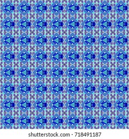 Vector repeated oriental motif for fabric or paper design. Seamless ethnic patterns for border in white, blue and neutral colors.
