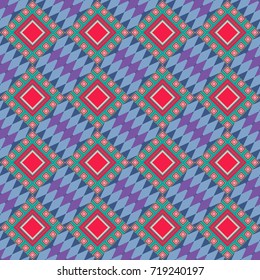 Vector repeated oriental motif for fabric or paper design. Seamless ethnic patterns for border in red, blue and green colors.