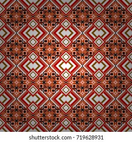 Vector repeated oriental motif for fabric or paper design. Seamless ethnic patterns for border in white, brown and orange colors.