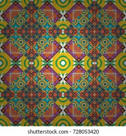 Vector repeated oriental motif for fabric or paper design. Seamless ethnic patterns for border in blue, yellow and orange colors.