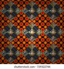 Vector repeated oriental motif for fabric or paper design. Seamless ethnic patterns for border in red, black and yellow colors.