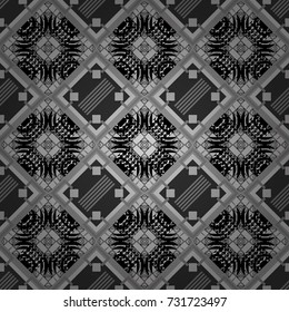Vector repeated oriental motif for fabric or paper design. Seamless ethnic patterns for border in black, white and gray colors.