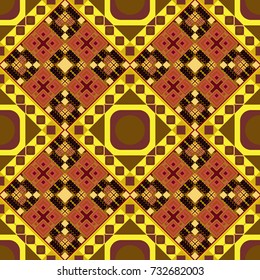 Vector repeated oriental motif for fabric or paper design. Seamless ethnic patterns for border in pink, brown and yellow colors.