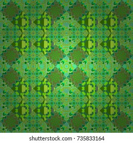 Vector repeated oriental motif for fabric or paper design. Seamless ethnic patterns for border in green, gray and blue colors.