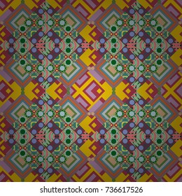 Vector repeated oriental motif for fabric or paper design. Seamless ethnic patterns for border in green, blue and orange colors.