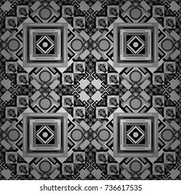 Vector repeated oriental motif for fabric or paper design. Seamless ethnic patterns for border in white, gray and black colors.