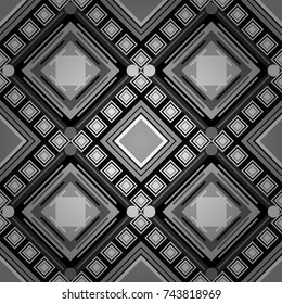Vector repeated oriental motif for fabric or paper design. Seamless ethnic patterns for border in gray, black and white colors.