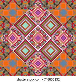 Vector repeated oriental motif for fabric or paper design. Seamless ethnic patterns for border in orange, pink and blue colors.