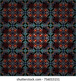 Vector repeated oriental motif for fabric or paper design. Seamless ethnic patterns for border in yellow, black and brown colors.