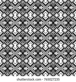 Vector repeated oriental motif for fabric or paper design. Seamless ethnic patterns for border in white, gray and black colors.