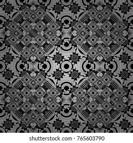 Vector repeated oriental motif for fabric or paper design. Seamless ethnic patterns for border in white, gray and black colors.