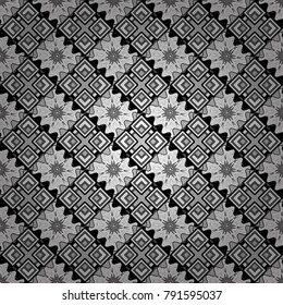 Vector repeated oriental motif for fabric or paper design. Seamless ethnic patterns for border in gray, black and white colors.