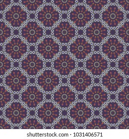 Vector repeated oriental motif for textile, fabric or paper design. Seamless ethnic patterns in violet, gray and white colors.