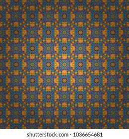 Vector repeated oriental motif for textile, fabric or paper design. Seamless ethnic patterns in red, blue and orange colors.