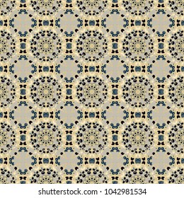 Vector repeated oriental motif for textile, fabric or paper design. Seamless ethnic patterns in blue, beige and gray colors.