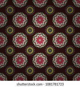 Vector repeated oriental motif for textile, fabric or paper design. Seamless ethnic patterns in green, neutral and brown colors.