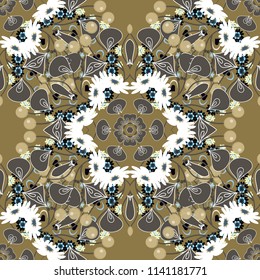 Vector repeated oriental motif for textile, fabric or paper design. Seamless ethnic patterns in brown, gray and white colors.