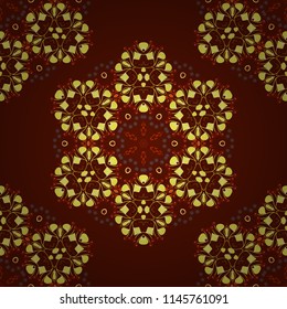 Vector repeated oriental motif for textile, fabric or paper design. Seamless ethnic patterns in red, orange and brown colors.