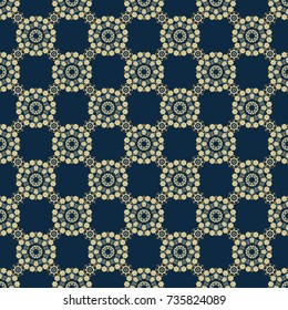Vector repeated oriental motif for textile, fabric or paper design. Seamless ethnic patterns in blue, beige and yellow colors.