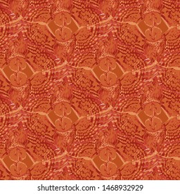 Vector repeated seamless pattern of forest owls drawn with rough brush in contrast colors