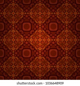Vector repeated shapes and lines seamless background. Geometric seamless surface pattern design with retro red, orange and brown colors rhombuses ornament. Grid digital paper, textile print, design.