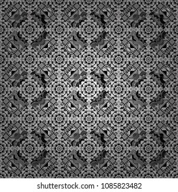 Vector repeated shapes and lines seamless background. Geometric seamless surface pattern design with retro black, white and gray colors rhombuses ornament. Grid digital paper, textile print, design.
